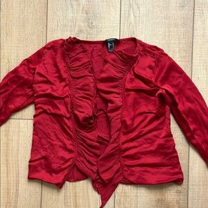 Forever 21 red ruffled tie front silk top size small